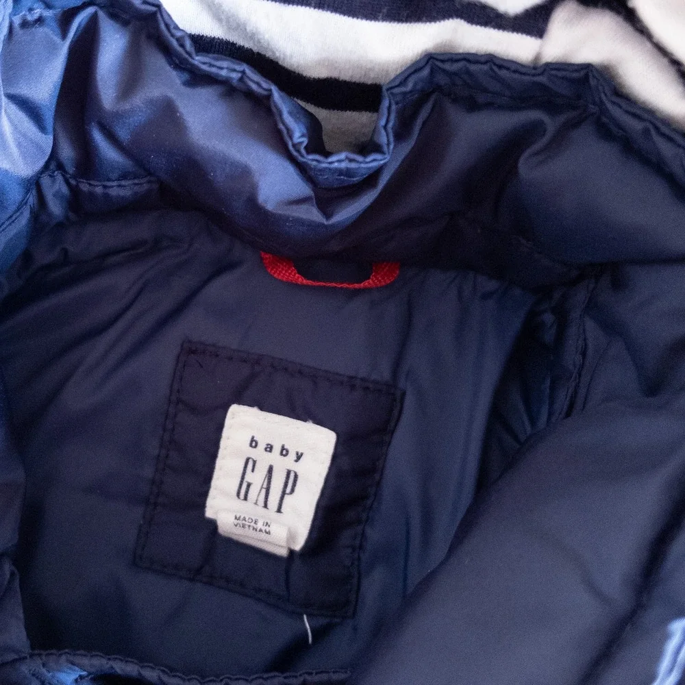 Baby GAP Puffer Jacket Navy Blue Hooded Quilted Peacoat Kids 12-18 Months